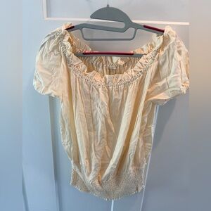 Kate Kasin Cream Smocked Peasant Blouse Puff Sleeve Cottagecore Top Large